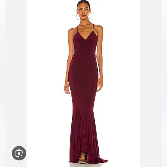 Norma Kamali Burgundy Mermaid Fishtail Gown - Picture 1 of 6